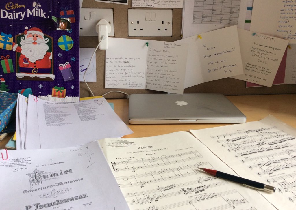 MillieAshton's tweet photo. Auditions nearly over, so beginning to copy all the @NYO_GB bowings! With Xmas tunes blaring ofc.#NYO2016 #itsdec!! https://t.co/ss1mC8w1eP