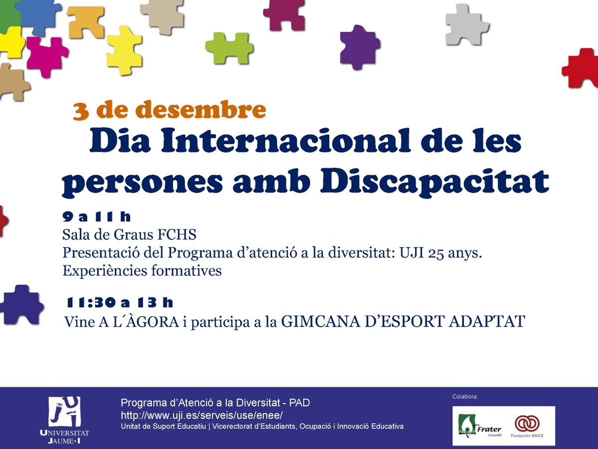 PAD_UJI's tweet photo. Jornada Experiències Formatives des de la Diversitat. 25 anys UJI https://t.co/RY6nl0dFG5 @UJI_noticies @RedSapdu https://t.co/Mb1BQjG7a8
