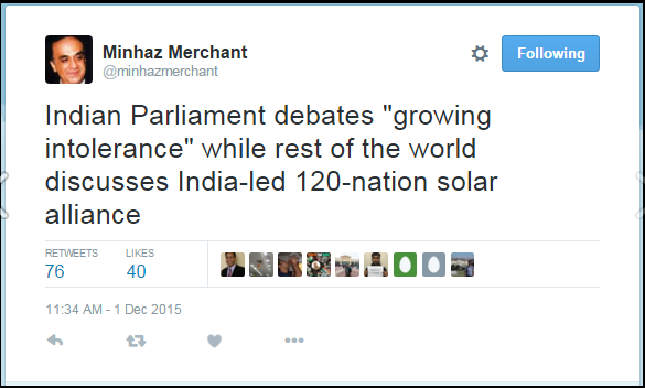 shaksingh's tweet photo. #ManOfActionModi Parliament debates "growing intolerance" while ROW discusses India-led 120-nation solar alliance https://t.co/FDwy0o69Tm