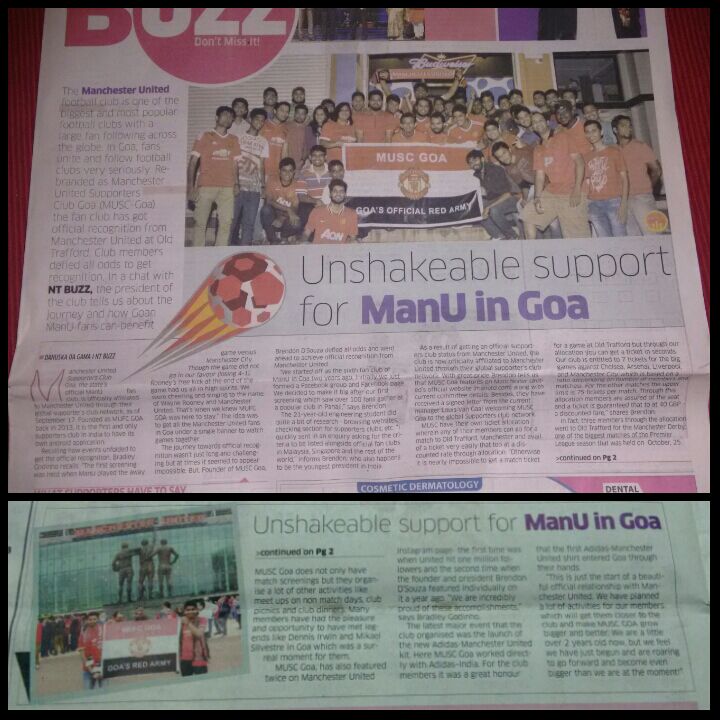 What a wonderful way to start the month by featuring in one of Goa's most read newspapers. #mufc #Muscgoa.