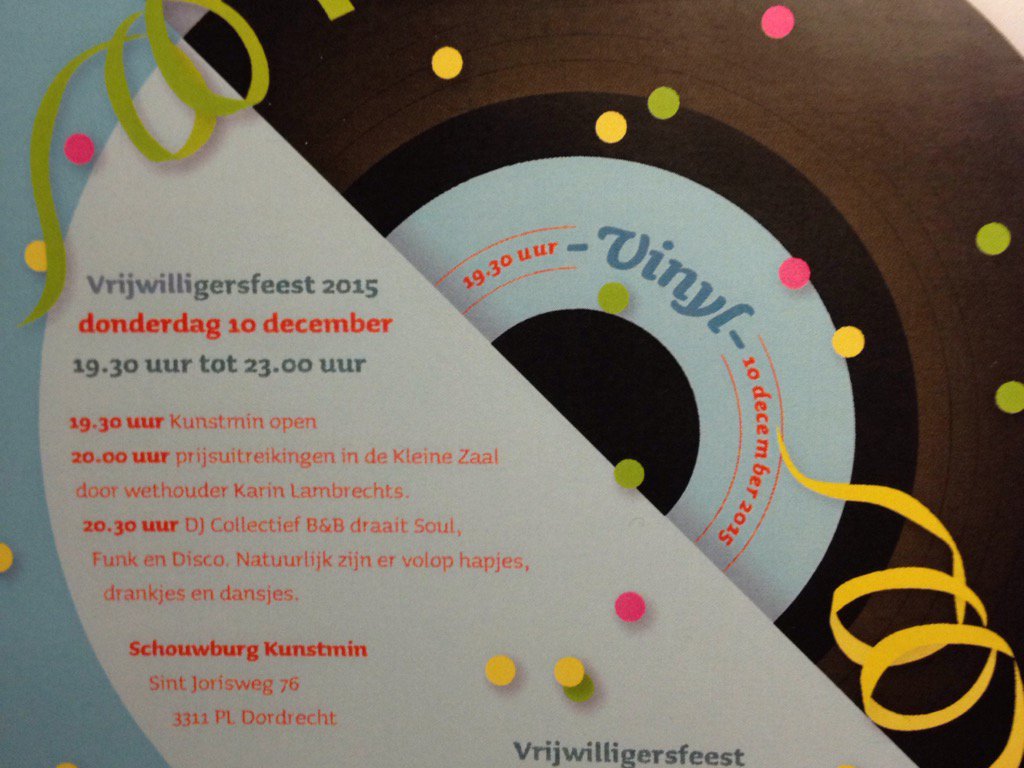 #vrijwilligers uit #Dordrecht Komen jullie op 10 december ook naar het Vrijwilligersfeest in Kunstmin?