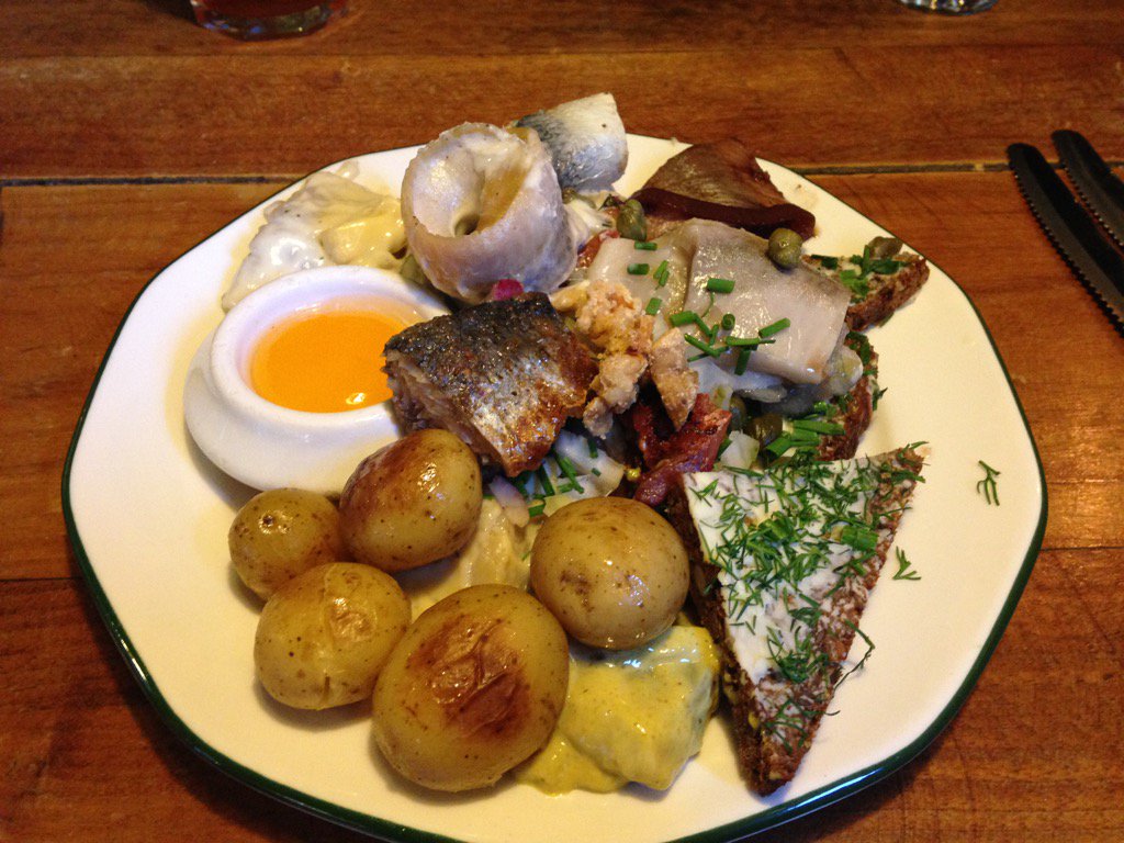_mthom's tweet image. Herring buffet in Copenhagen. Herring prepared in 20 different ways! So, so much herring.