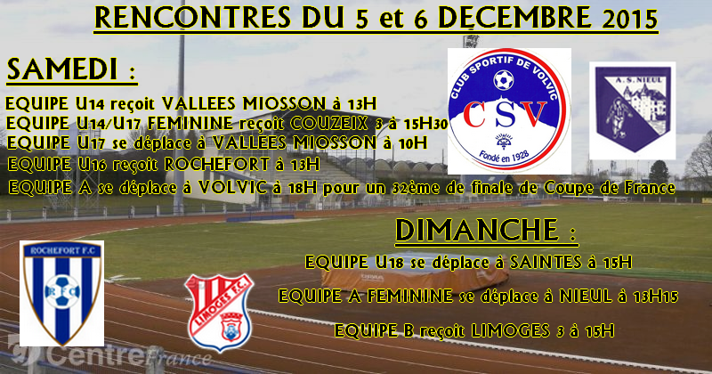 Programme des rencontres du weekend :