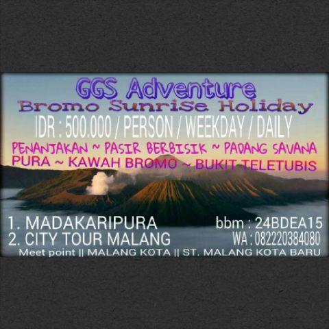 GGS_Adventure's tweet photo. Yuk liburan ke #bromo, 2D 1N 500rb minimal 6 org #Madakaripura #CityTourMalang #JatimPark @MDPL_ID @medinakamil https://t.co/VemqnsXpBh