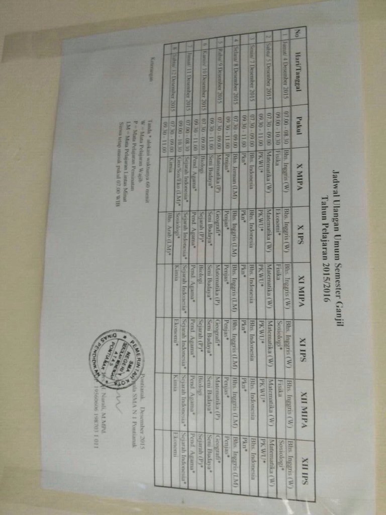 Jadwal ulangan kelas X - XII **j