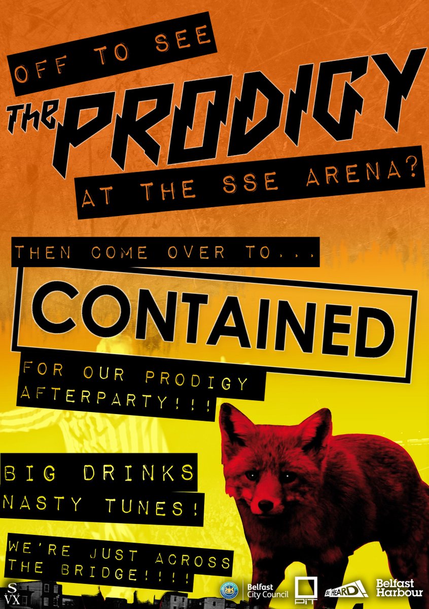 We're having a Prodigy after party tonight in Belfast Contained. Our fully stocked bar will be open until 1am!