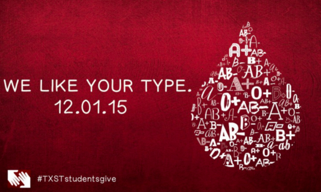 WeAreBlood's tweet photo. HUGE blood drive today @TXST University! At the LBJ Student Center, Room 3-15.1, 9am-3pm #TXSTStudentsGive #Donate https://t.co/44bjYQJDoB