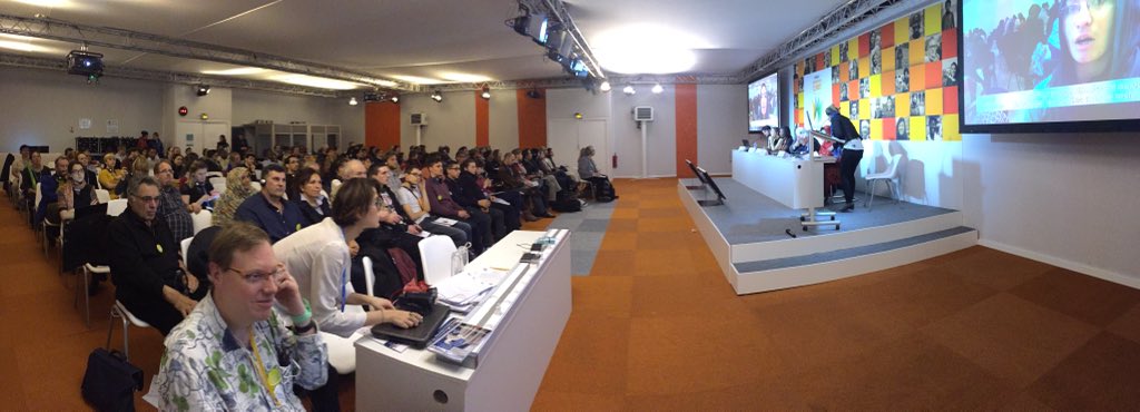 Room full of participants at #COP21 for #WWViews presentation