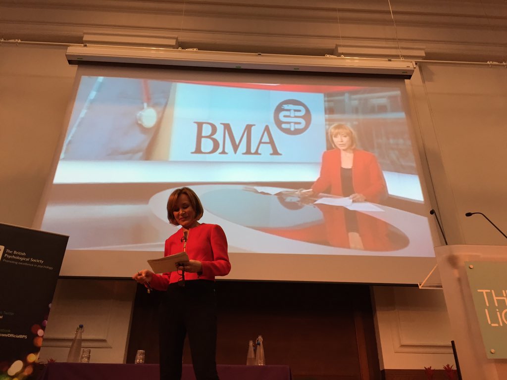 Dr4Smith's tweet image. Sian Williams (BBC journalist) talking about trauma at #psy4stu London