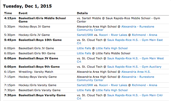 SRRStorm's tweet image. Busy day at SRRHS! #GoSTORM! 
B Hockey @ Alex 
G BBall @ LF 
B BBall Vs. Tech 
Wr @ Alex 
G Hockey @ R. Lakes