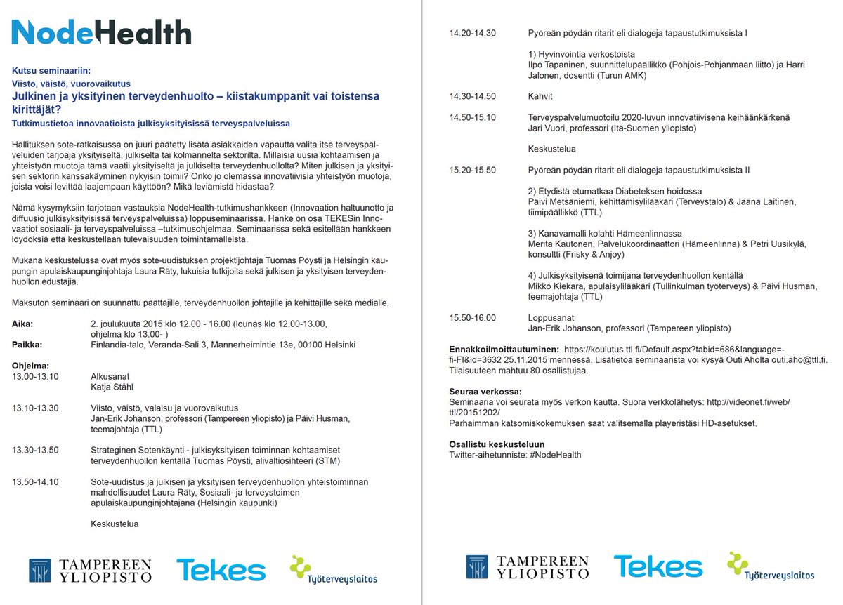 NodeHealth's tweet photo. Seuraa @Nodehealth loppuseminaaria huomenna klo 13: https://t.co/xzGD8r2BrS 
#nodehealth #sote #julkisyksityinen https://t.co/eJehy6Y51q