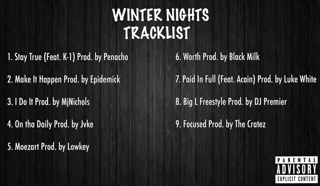 samuraicampion's tweet photo. Offical Tracklist for Winter Nights by Emac Dilla dropping Dec 8th 🙏🏻 #OMC #NID #militia #onlymakingclassics #hiphop https://t.co/lsM2P3Sibv