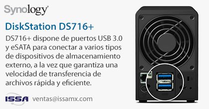DS716+ dispone de puertos USB3.0 y eSATA para conectar dispositivos d almacenamiento externo ow.ly/UCInV