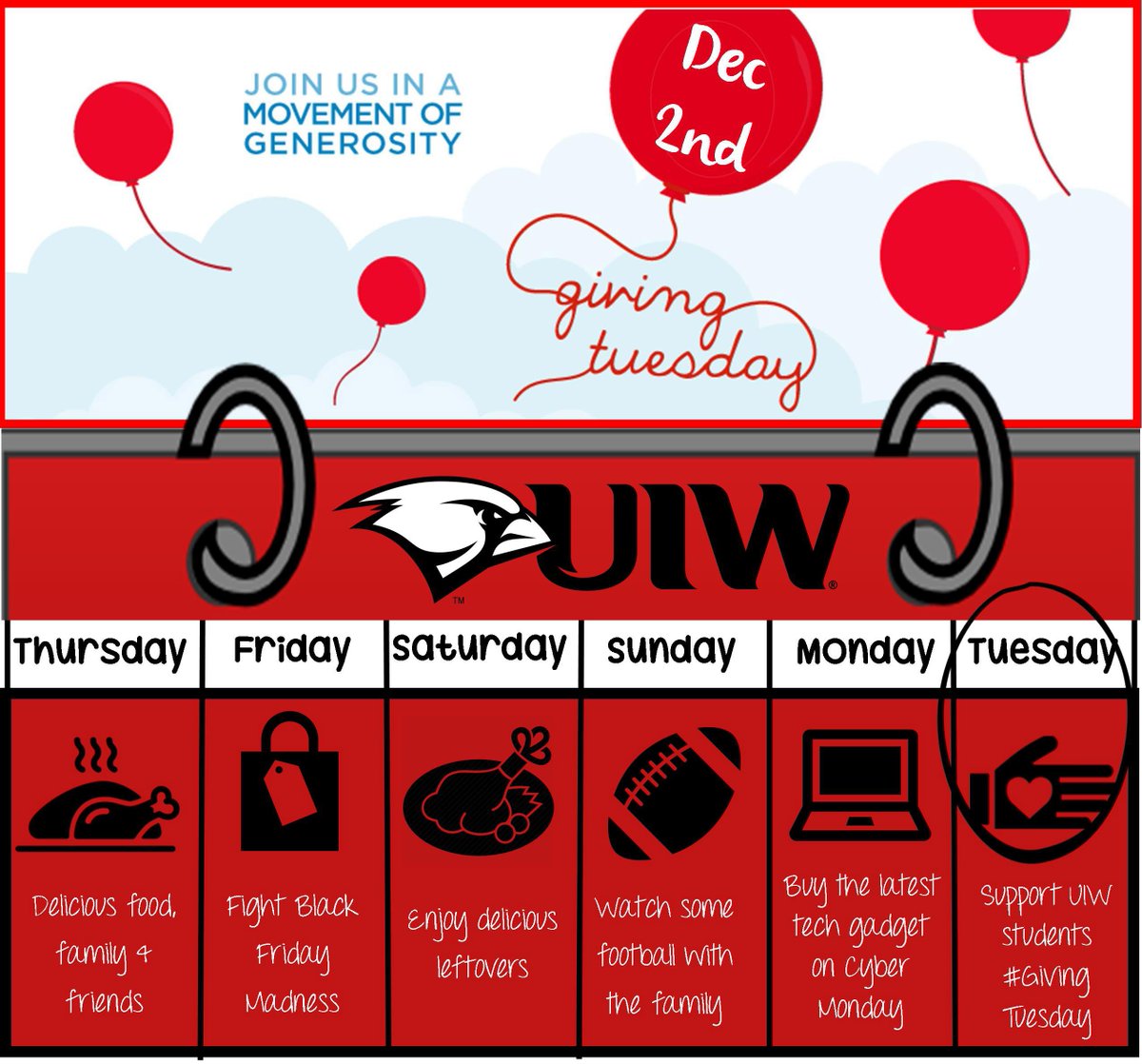 UIWDevelopment's tweet image. We feasted. We shopped. Now it's time to give back. Join the movement. #GivingTuesday#UIW#UIWCards#UIWPride#UIWgives