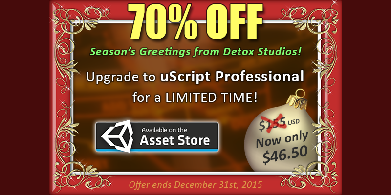 scottblinn's tweet image. #uScript Basic user upgrade sale! Own the most powerful visual scripting tool for #Unity - u3d.as/2fc