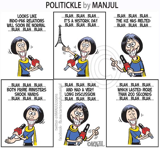 MANJULtoons's tweet photo. Modi meets Sharif in Paris Climate Summit. My #cartoon https://t.co/0aQ8jUiRLx