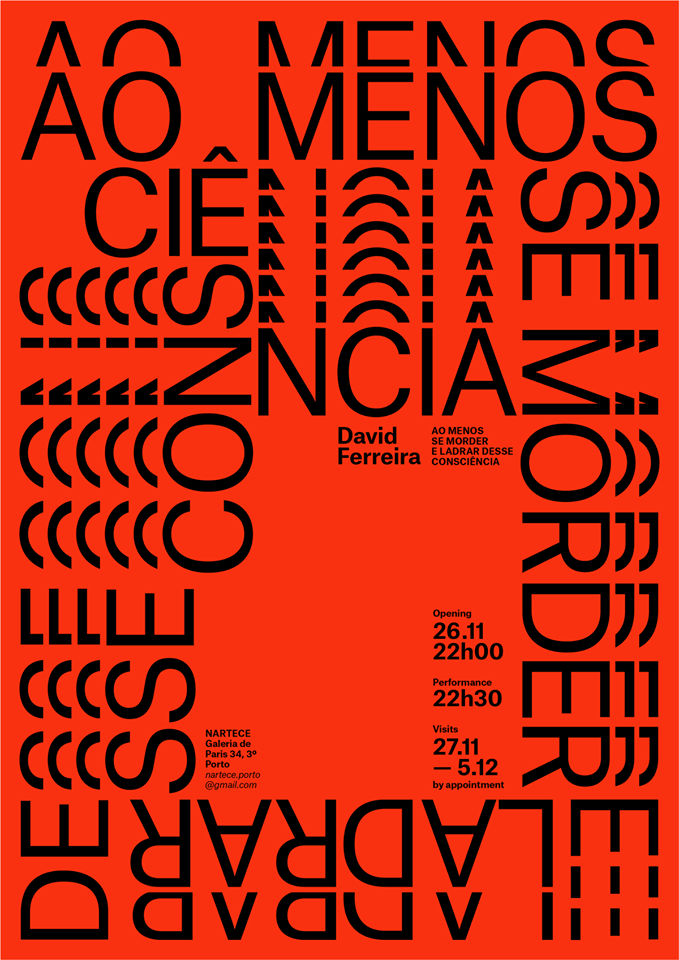 andatelier's tweet photo. Poster for David Ferreira's exhibition "Ao menos se morder e ladrar desse consciência" at Nartece. Open until 05.12. https://t.co/TqE8oc7G9v