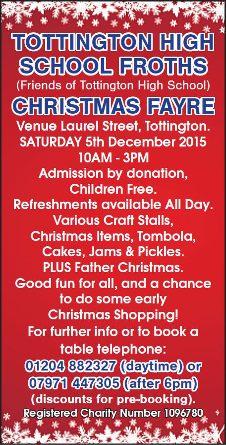 totallytotty's tweet photo. Tottington High School is getting Christmassy. Their annual CHRISTMAS &amp; CRAFT FAYRE is this SATURDAY, DECEMBER 5th. https://t.co/12IwxMOhot