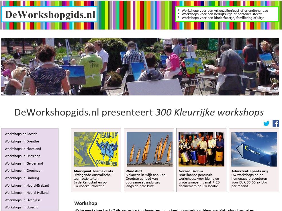 Eventsbranche's tweet image. Workshopgids.nl  - 300 kleurrijke workshops #workshop #workshops #cursus #cursussen #clinic #clinics #lessen