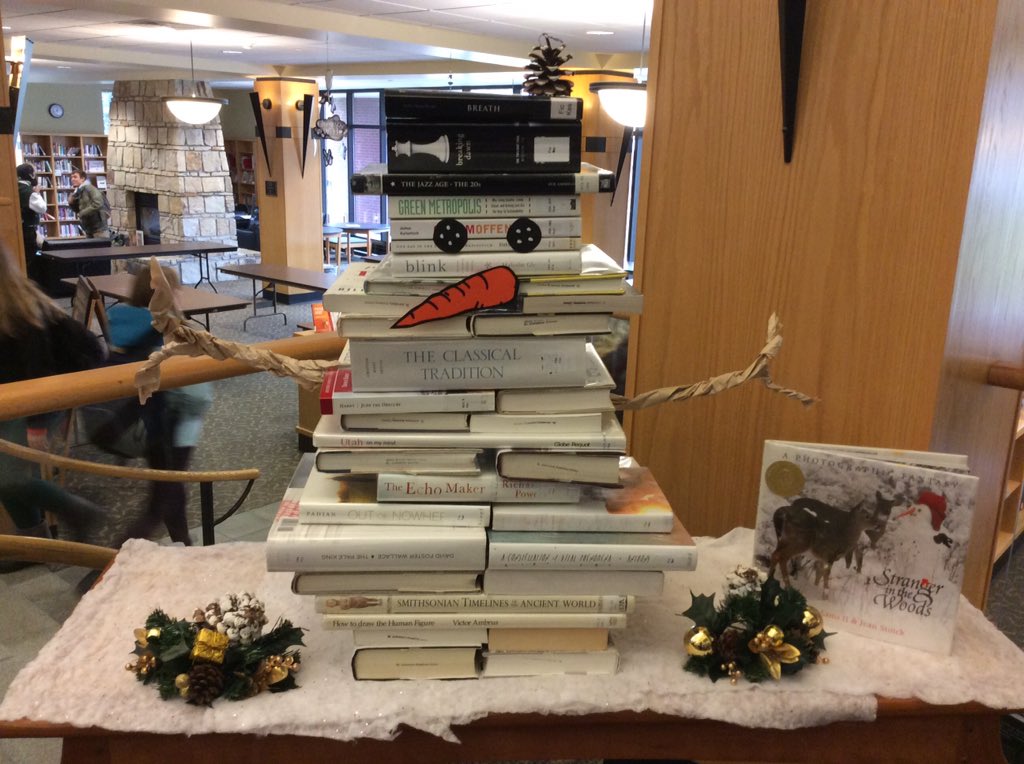 StJAcademy's tweet photo. Come tell Wilson, the #library #snowman, all your #Capstone woes. He's a great listener! https://t.co/5JzLZNyqVR