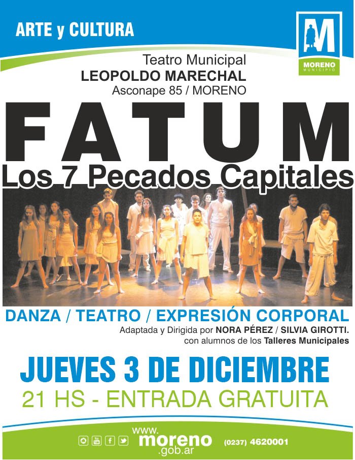 #EntradaGratis Jueves 3 de diciembre, 21hs. se presenta FATUM "Los 7 Pecados Capitales" en el Teatro Marechal.
