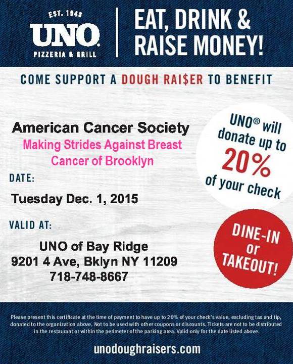 MakeStridesNYC's tweet photo. Give back and visit Uno Pizzeria of Bay Ridge today for #GivingTuesday-- mention DoughRai$er when you order! https://t.co/lRamrcSHIR