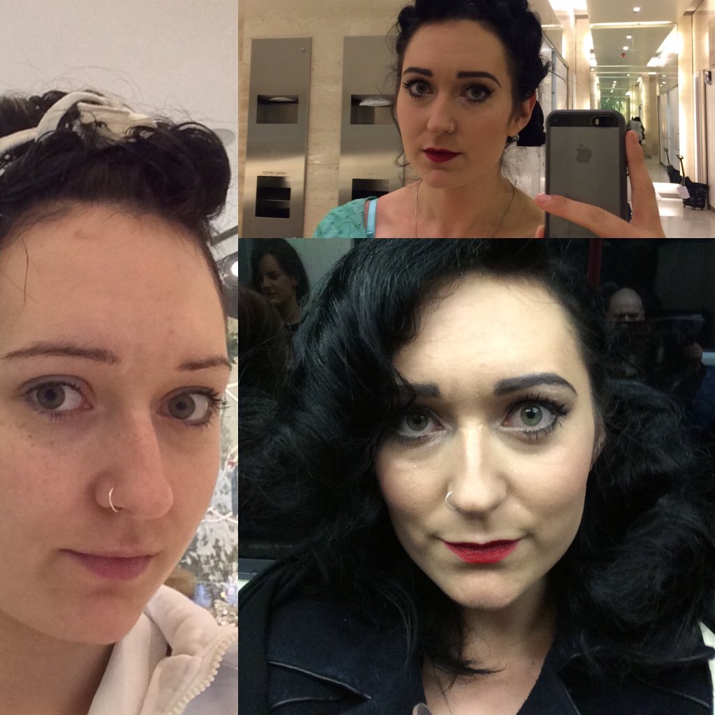 Stages of Plûme. Pin curled at work; make upped; full works. Eyes &amp; lips courtesy of the lovely Adriana at #eyeko