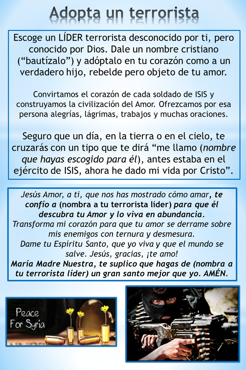 andresporrasgtz's tweet photo. Adopta a un terrorista, a un delincuente, a un asesino... Son quienes MÁS necesitan de Dios!
https://t.co/MJx6EIU9vV https://t.co/cT39khVx4U