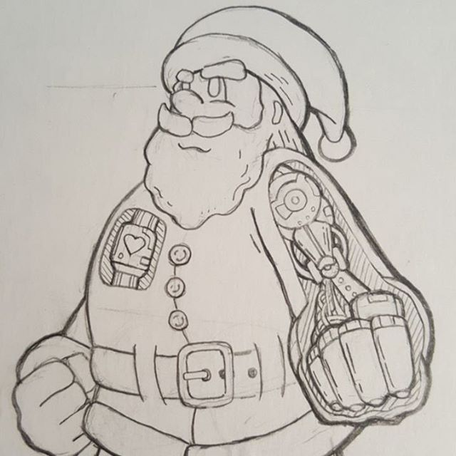 Otherbots's tweet photo. Working on a #MechaSanta for some #holidaycards. Inspired by #OsamuTezuka, the guy who made #Astroboy. (Also some #… https://t.co/wxHAYeSyv7
