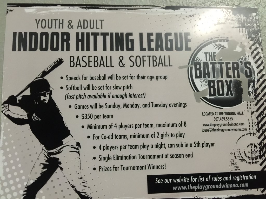 WinonaMall's tweet photo. #WINONAMN INDOOR HITTING LEAGUE! #baseball #softball @WSUWarriors @WSUproblemz #stressrelief https://t.co/AYbLimeu2w