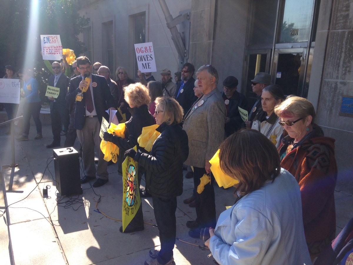 TUSKUSA's tweet photo. Rally is underway in front of the OCC in Oklahoma City today to oppose OG&amp;E's anti-solar proposal! https://t.co/4IKbqcazWX