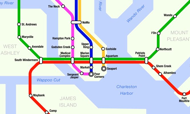 ChasCityPaper's tweet image. Transportation planner draws up "fantasy" #Chs rapid transit map chscp.co/1Nm8ire #chsnews