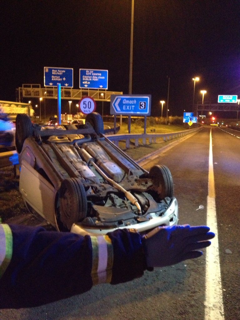 DubFireBrigade's tweet image. We're currently at an RTC at the M50/M1 jct 3 interchange. Occupant not injured. Slip closed, avoid area if possible