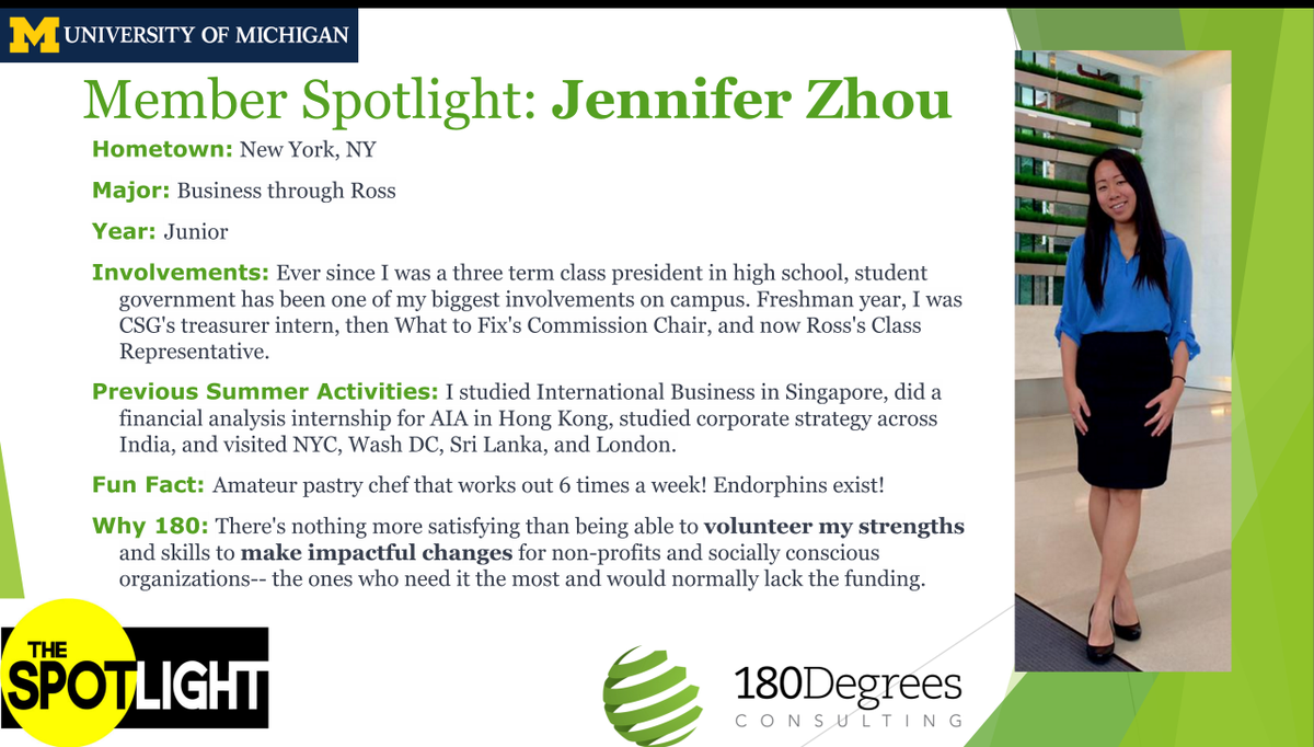 180DegreesUM's tweet photo. Check our one of our very impressive Project Leaders, Jennifer Zhou, featured in our Member Spotlight of the Week!! https://t.co/1BpSnpzZ9s