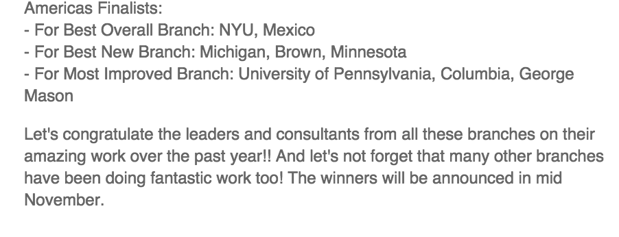 180DegreesUM's tweet photo. We are honored and proud to announce our nomination for Best New American Branch of 180 Degrees Consulting! https://t.co/RBqh8ovKWU