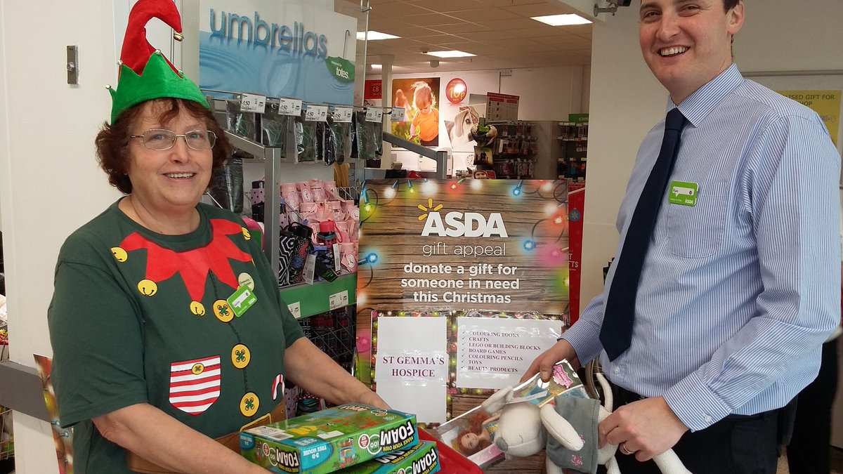 AsdaPudseyStore's tweet photo. Ryan,Sandra start the Christmas appeal. St Gemma is first to receive some. Then we'll change charities @AsdaPudsey https://t.co/htkkLPDilf