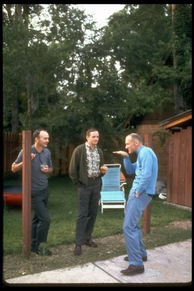 Texas_Pictures's tweet photo. Apollo 11 astronauts Buzz Aldrin, Neil Armstrong, and Michael Collins converse at a house in #Houston,1969. https://t.co/L9xejCwovK