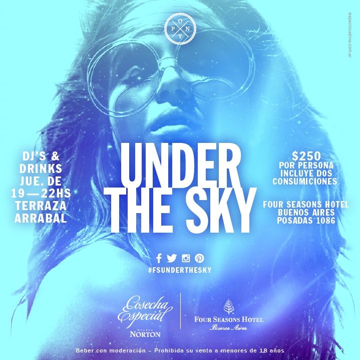 FSBuenosAires's tweet photo. JUEVES 3/12 UNDER THE SKY en la Terraza Arrabal! ARS 250 por persona solo en @fsbuenosaires #fsunderthesky #fscool https://t.co/qH7lIipavz