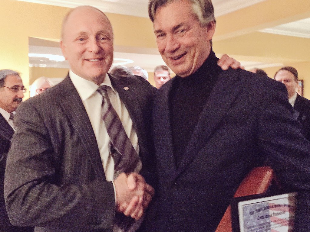 BruceAHeyman's tweet photo. Presented Ambassador Doer w/ #USA flag to thank him for yrs of service & impact on partnership btwn our two nations https://t.co/JHHgAHTBYl
