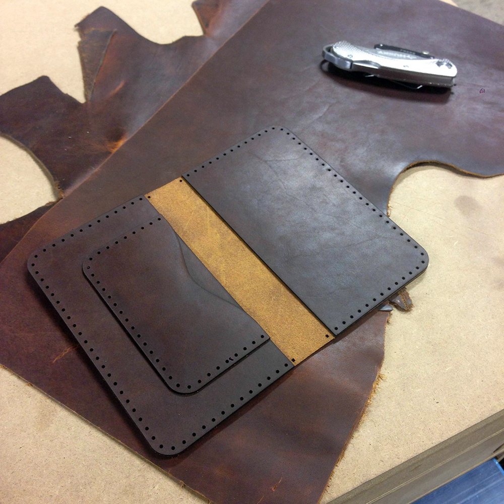 First prototype of the SIY "sew it yourself" Field Notes Case kit. Get your stitchin' fingers ready! #leathercraft