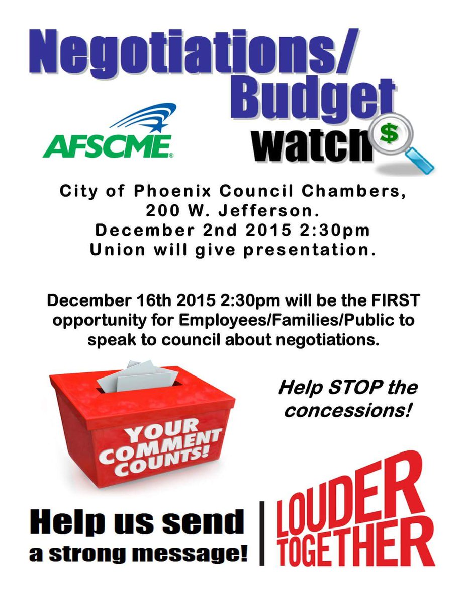 afscme2384's tweet photo. Help send message2 city council &amp; 2 end 6 years concessions.@AFSCME @ProgressNowAZ @ArizonaAFLCIO @afscmelocal2960 https://t.co/r2wU9Ai1T8