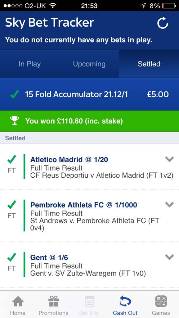 Lukesangster1's tweet photo. @SkyBet love a live bet win https://t.co/S9S4036V1I