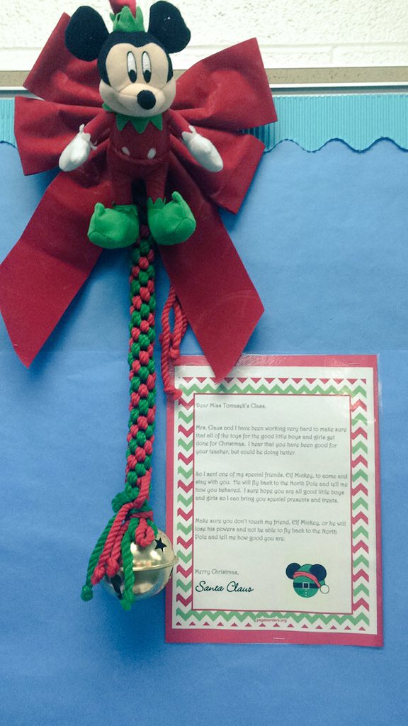 MissTomasek's tweet photo. Elf Mickey has arrived in the classroom. What will he do next? #elfintheclassroom #ilovemyjob https://t.co/ZNr3fQtxnP