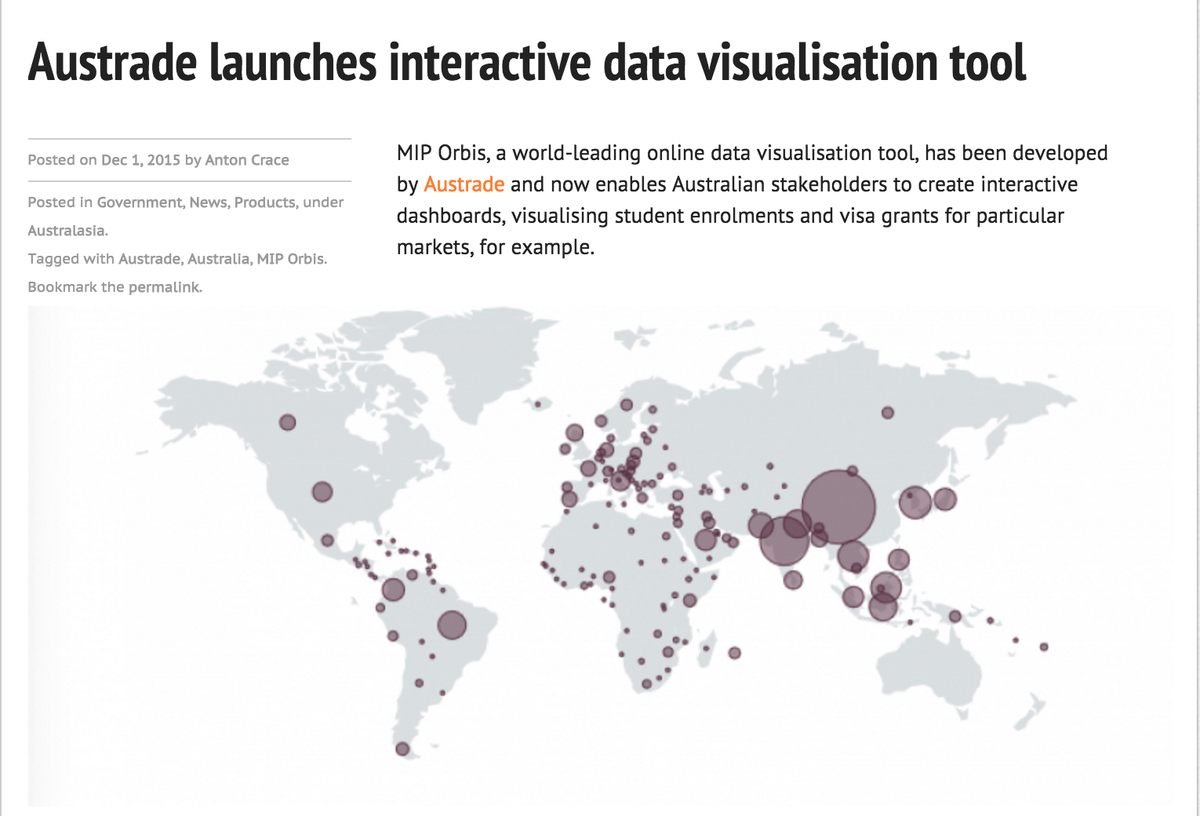 ThePIENews's tweet photo. .@Austrade data visualisation tool “most sophisticated of its kind” fr #intled stakeholders https://t.co/GyVAAPjeFG https://t.co/pVKudTzfrM