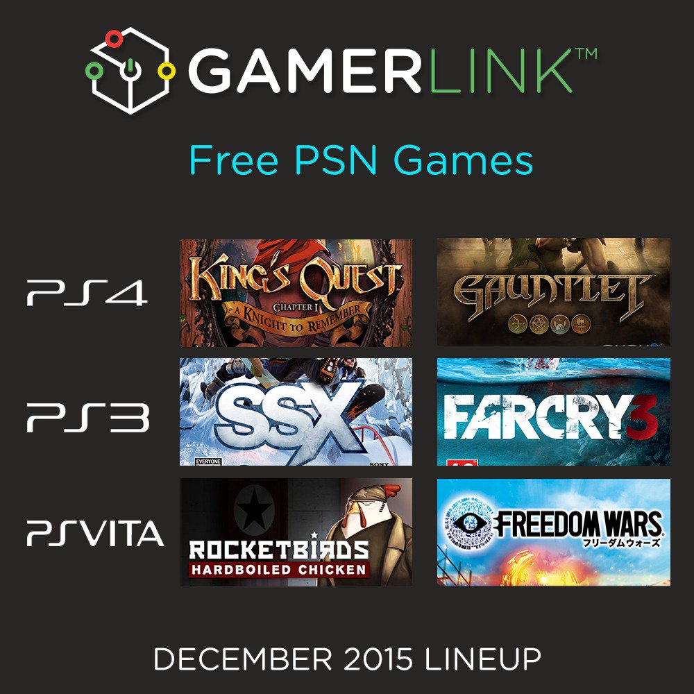 GamerLinkApp's tweet photo. Here are the free games available on @PlayStation this month! #gamersunite #PS4 #PS3 #PSVita #freestuff #1stDecember https://t.co/MB42BZ9y2Q