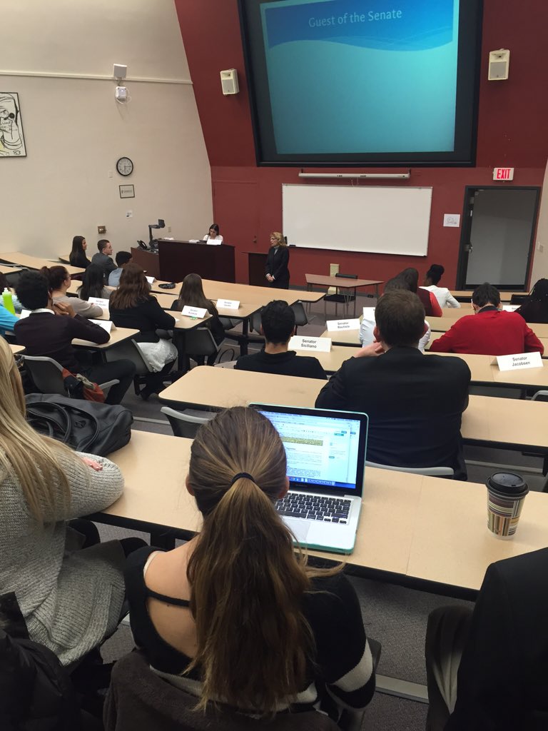 OswegoSA's tweet photo. Come check out the student senate meeting with our special guest, President Deborah F. Stanley! https://t.co/ntCjwCF10x