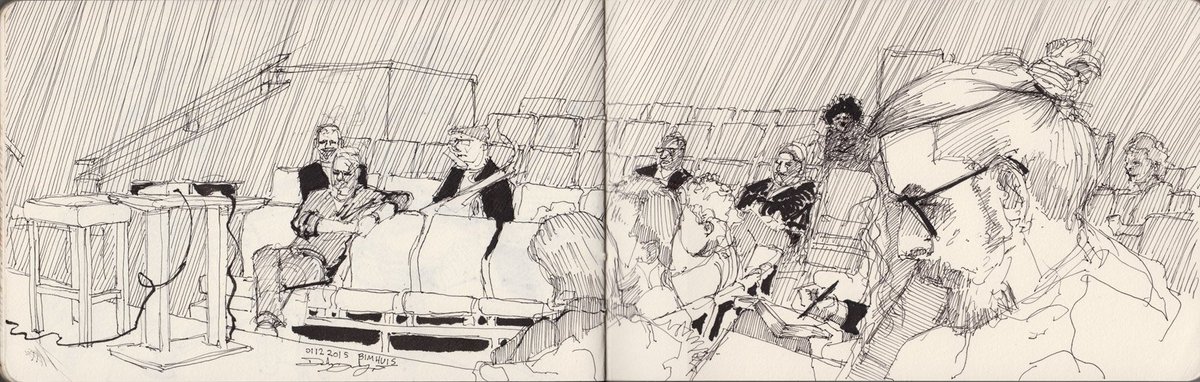 BigDudley's tweet photo. Sketching @bimhuis #Amsterdam #sketchbook #art #pen #ink #lines #drawing #jazz #music #sketch #Doodles #svendsgaard https://t.co/ULo0JqhknO