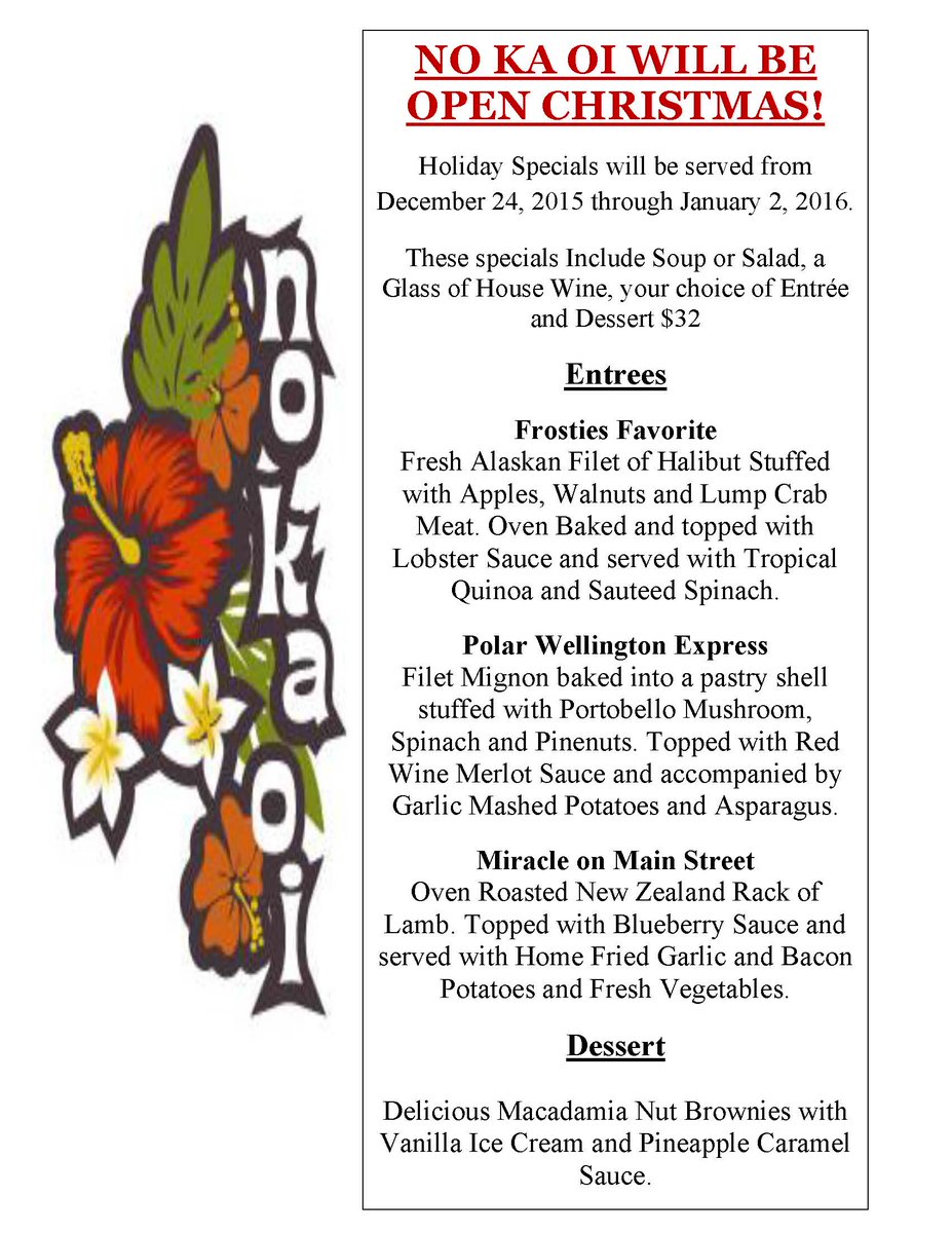 NoKaOiHB's tweet photo. Amazing Christmas Specials at No Ka Oi! https://t.co/aMAFBvTRhl