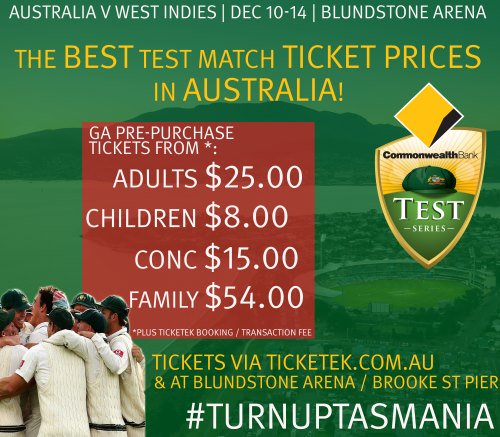 Reduced ticket prices announced for the Hobart Test