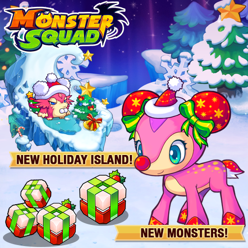 MyMonsterSquad's tweet photo. When Santa is away, let the monsters play! Introducing a special Holiday Island and new monsters! #MonsterUpdate https://t.co/79jCXX3okS